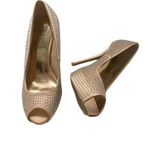 Jennifer López blush Rhinestone Peep Toe Stilletto High Heels Size 8